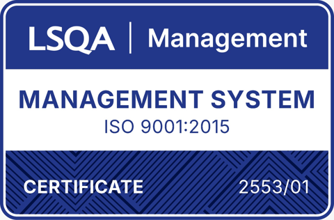 LSQA Management · Sistema de gestión ISO 9001:2015 · Certificado 2553/01